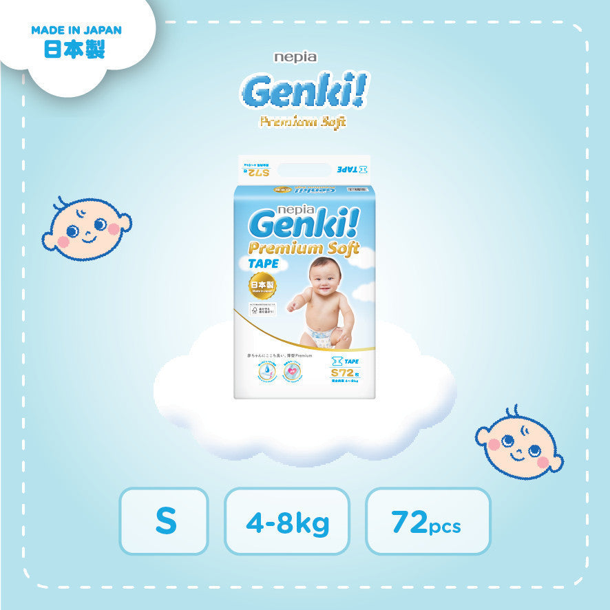 NEPIA GENKI Popok Bayi Tape/Perekat Popok Bayi Diapers Premium Soft NB44 / S72 / M64 / L54 / XL44 Single Pack