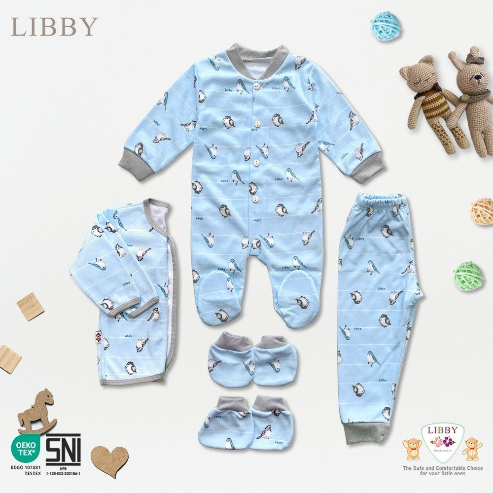 LIBBY Setelan Piyama Baju Kancing Newborn Laki Laki Perempuan Unisex Motif Baby Collections (1 Stel)