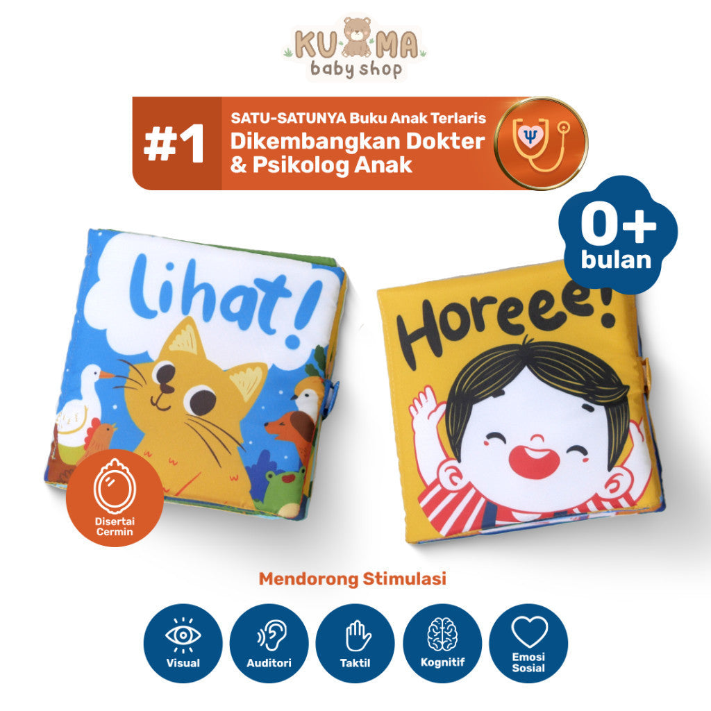 Tentang Anak - oft Book Horeee! & Lihat! l Buku Tummy Time Bergambar (0-6 Bulan)