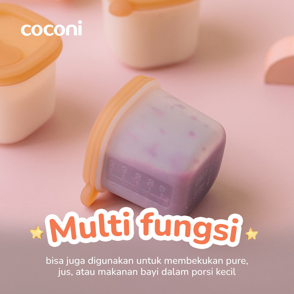 COCONI Portion Pods 4 Pcs | Tempat Wadah Penyimpanan MPASI Cetakan Es Batu isi 4 Pcs Silikon BPA FREE