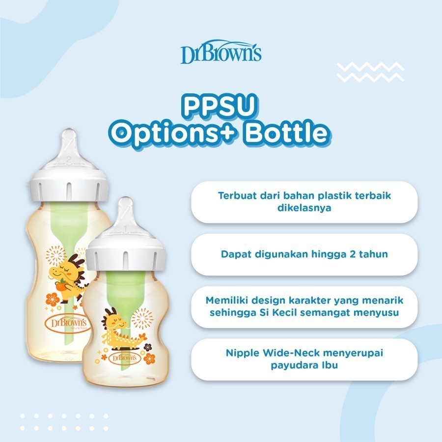 Dr. Brown's Dr Browns PPSU Wide Neck Options+ Bottle 150ml & 270ml NEW MOTIF