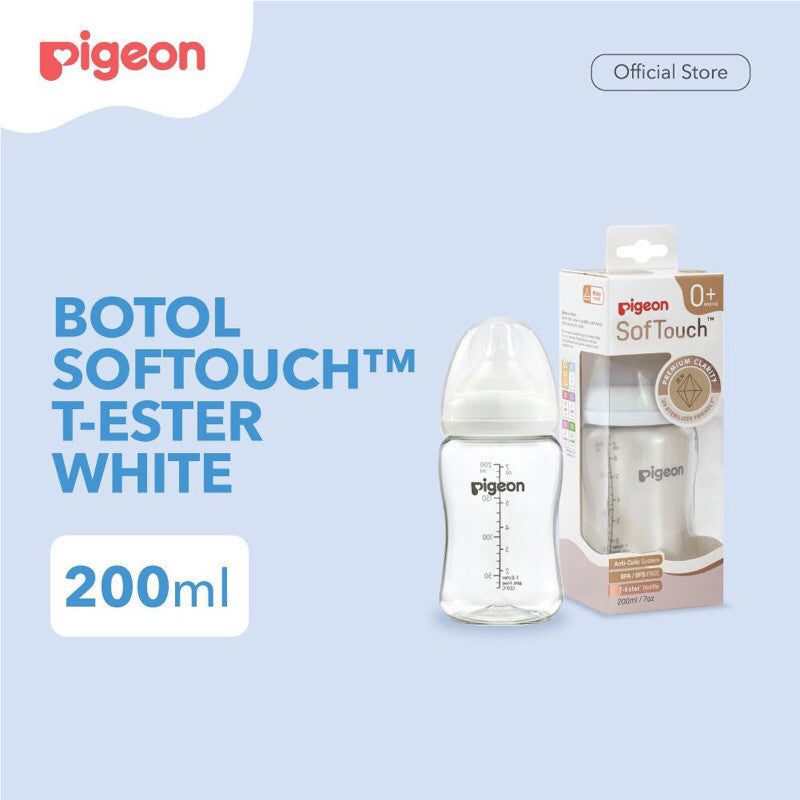 PIGEON Botol Softouch T-Ester Wide Neck Clear 200ml/300ML W/ P-Plus Nipple (BOTOL SUSU PIGEON) / Wide neck / perlengkapan menyusui anak bayi / Softouch / PPSU /botol susu kaca jernih / sinar uv