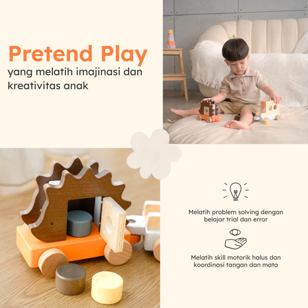 LT-Hedgehog Tumble Train/Mainan Motorik Halus/Mainan Edukasi Anak 2 Tahun/Mainan Montessori/Learning Time/Fine Motor Series