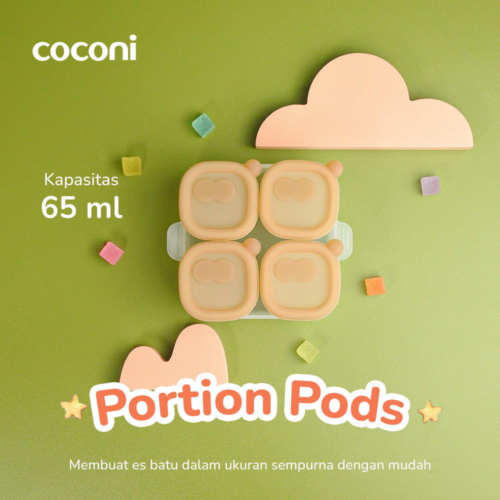 COCONI Portion Pods 4 Pcs | Tempat Wadah Penyimpanan MPASI Cetakan Es Batu isi 4 Pcs Silikon BPA FREE