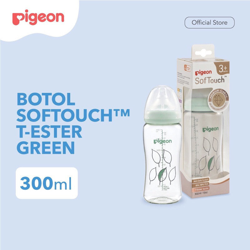 PIGEON Botol Softouch T-Ester Wide Neck Clear 200ml/300ML W/ P-Plus Nipple (BOTOL SUSU PIGEON) / Wide neck / perlengkapan menyusui anak bayi / Softouch / PPSU /botol susu kaca jernih / sinar uv