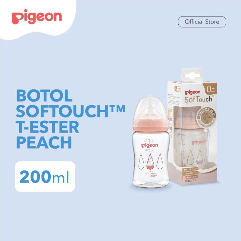 PIGEON Botol Softouch T-Ester Wide Neck Clear 200ml/300ML W/ P-Plus Nipple (BOTOL SUSU PIGEON) / Wide neck / perlengkapan menyusui anak bayi / Softouch / PPSU /botol susu kaca jernih / sinar uv