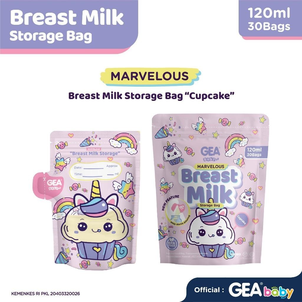 GEA Baby premium breast milk storage bag 120ml Pour Marvelous Dessert Edition / kantong asi isi 30 pouch