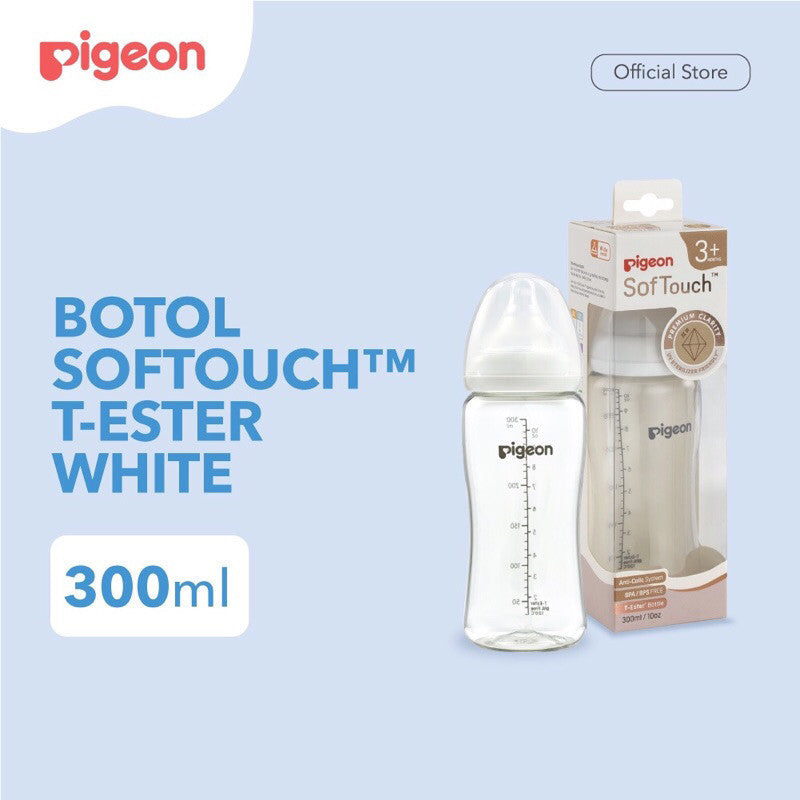 PIGEON Botol Softouch T-Ester Wide Neck Clear 200ml/300ML W/ P-Plus Nipple (BOTOL SUSU PIGEON) / Wide neck / perlengkapan menyusui anak bayi / Softouch / PPSU /botol susu kaca jernih / sinar uv