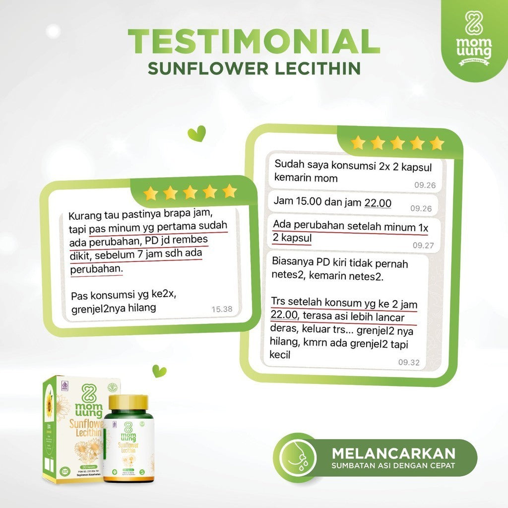 Mom Uung Sunflower Lecithin 30 Kapsul Melancarkan Sumbatan ASI - Non GMO - Halal