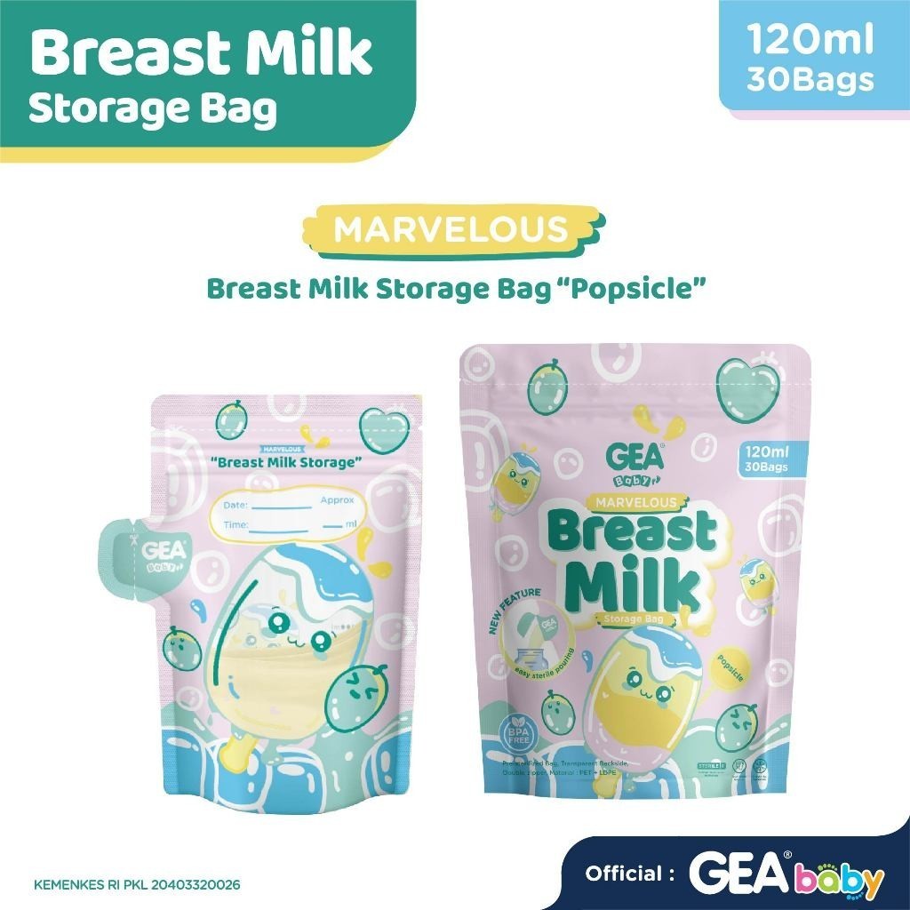 GEA Baby premium breast milk storage bag 120ml Pour Marvelous Dessert Edition / kantong asi isi 30 pouch