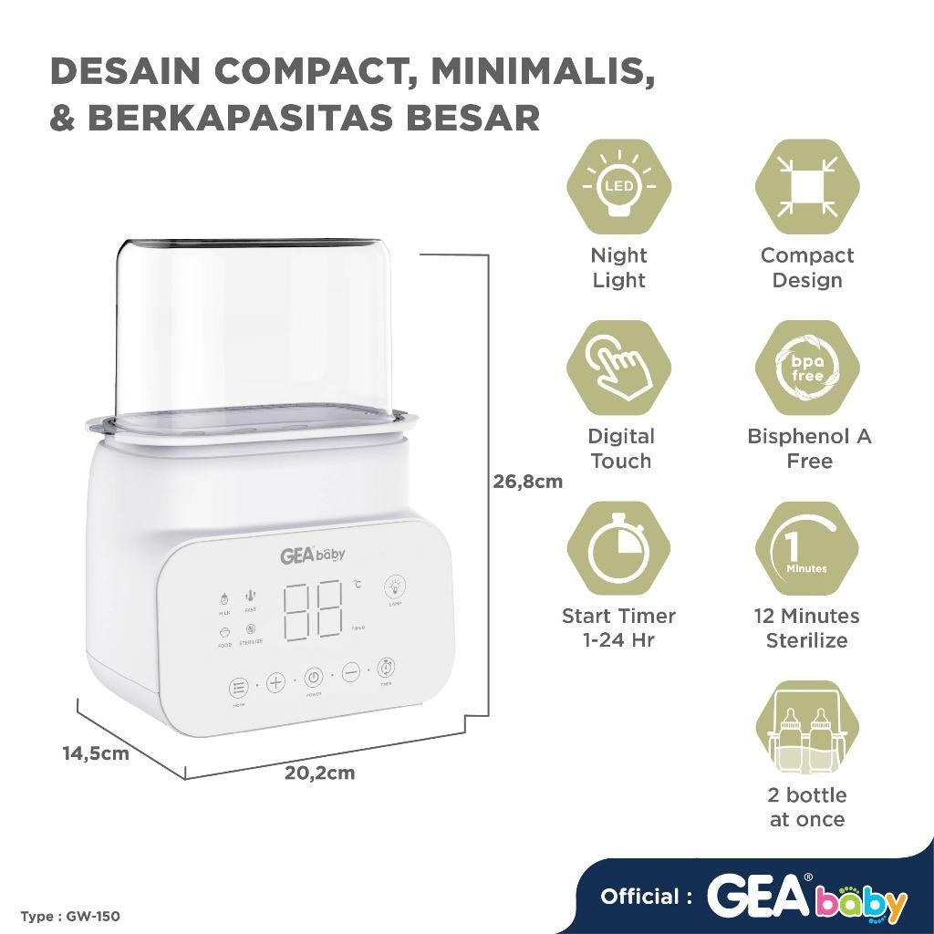Gea baby Smart Digital Bottle Warmer & Sterilizer GW-150 / penghangat botol susu / pemanas susu / pemanas makanan / sterilisasi uap