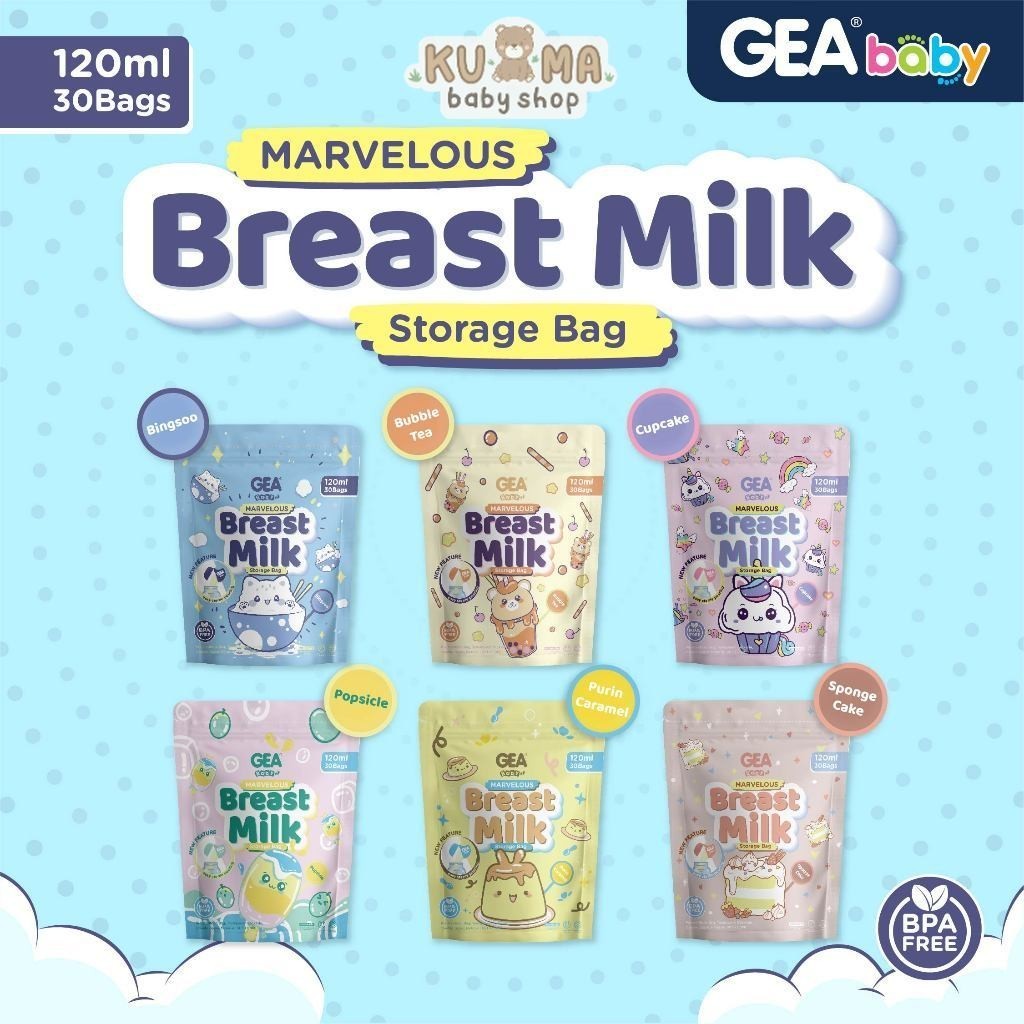 GEA Baby premium breast milk storage bag 120ml Pour Marvelous Dessert Edition / kantong asi isi 30 pouch