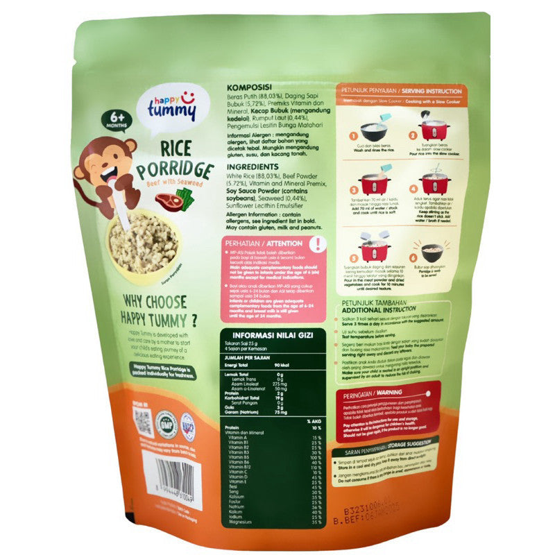 Happy tummy Rice Cereal Rice porridge bubur bayi Non MSG Bubur Bayi Bubur Sehat Penambah NAfsu Makan Cemilan Mpasi BB Booster bubur penambah Berat Badan Tanpa Pengawet Tanpa MSG mpasi instant