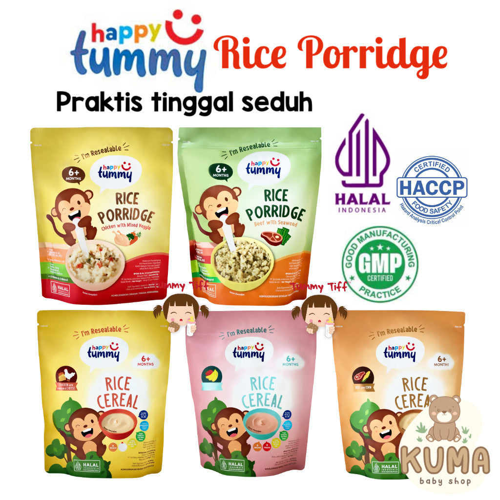 Happy tummy Rice Cereal Rice porridge bubur bayi Non MSG Bubur Bayi Bubur Sehat Penambah NAfsu Makan Cemilan Mpasi BB Booster bubur penambah Berat Badan Tanpa Pengawet Tanpa MSG mpasi instant