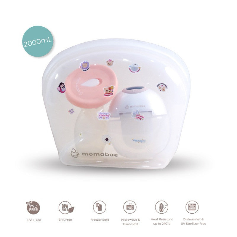 Momabae - Premium Silicone 2000 mL - FDA & LFGB Approved | Silicone Bag Food Grade | Penyimpanan Pompa Asi | Mpasi