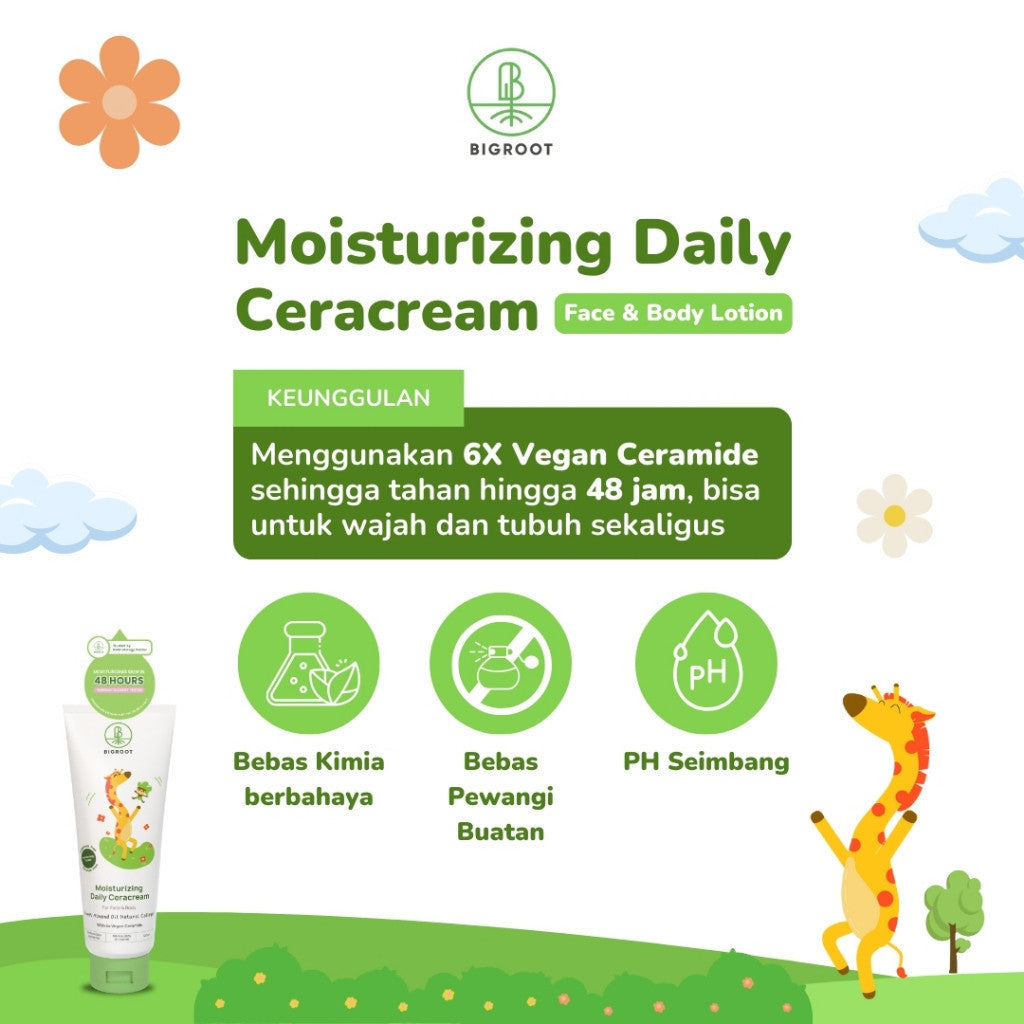 Bigroot Moisturizing Daily Ceracream Face & Body Lotion with 6x Vegan Ceramide 120 ml - 48 Jam melembabkan kulit