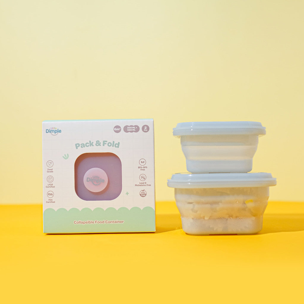 Little Dimple Pack & Fold Collapsible Food Container Tempat Penyimpanan Makanan Travel Silicone Silikon