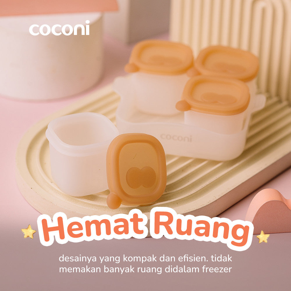 COCONI Portion Pods 4 Pcs | Tempat Wadah Penyimpanan MPASI Cetakan Es Batu isi 4 Pcs Silikon BPA FREE