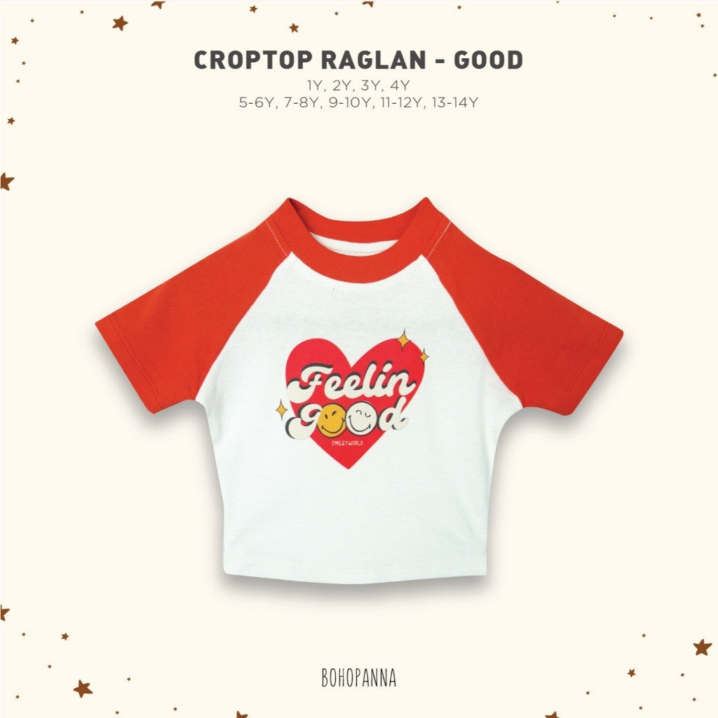 BOHOPANNA - BOHOPANNA X SMILEY - CROP TOP RAGLAN - KAOS ANAK PEREMPUAN