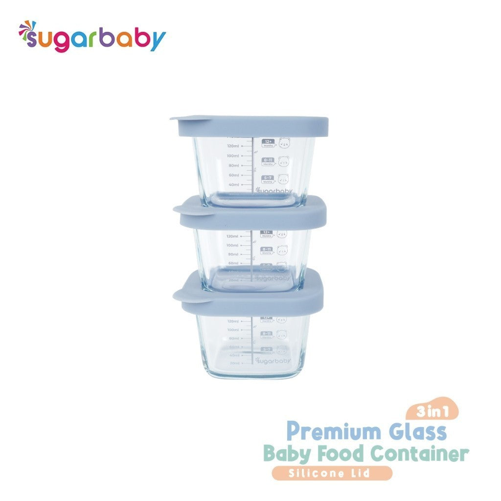 SugarBaby Premium Glass Jar Baby Food Container 3 pcs BPA FREE / Peralatan Makan Bayi MPASI / Wadah Mangkok Bayi Silicone Lid & Plastic Lid