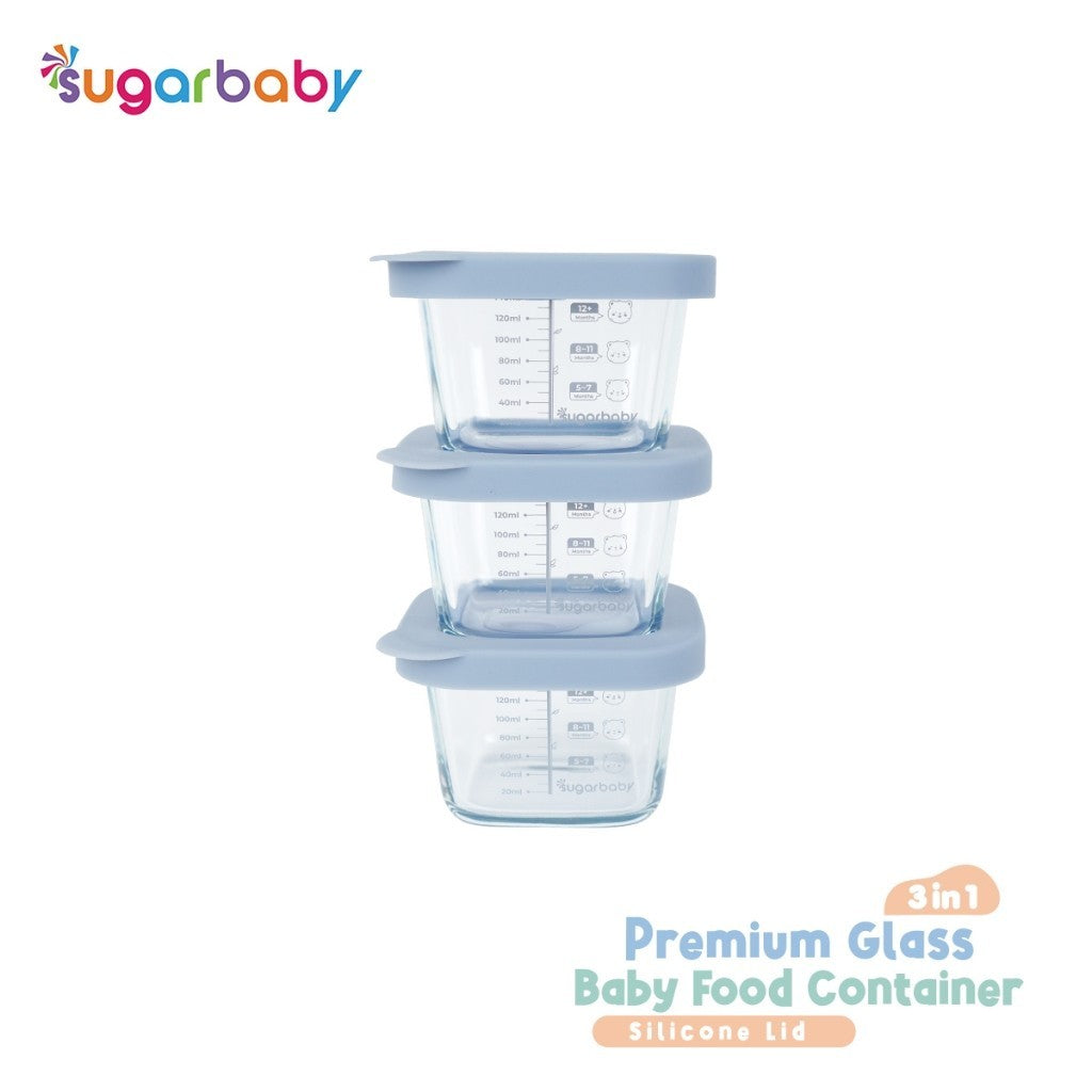SugarBaby Premium Glass Jar Baby Food Container 3 pcs BPA FREE / Peralatan Makan Bayi MPASI / Wadah Mangkok Bayi Silicone Lid & Plastic Lid