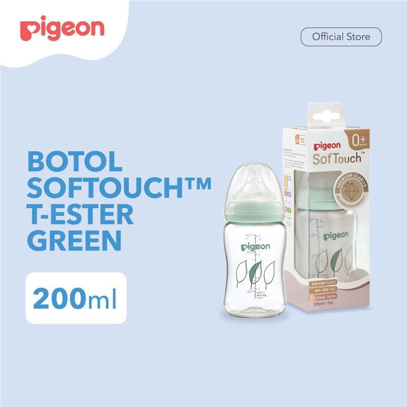 PIGEON Botol Softouch T-Ester Wide Neck Clear 200ml/300ML W/ P-Plus Nipple (BOTOL SUSU PIGEON) / Wide neck / perlengkapan menyusui anak bayi / Softouch / PPSU /botol susu kaca jernih / sinar uv