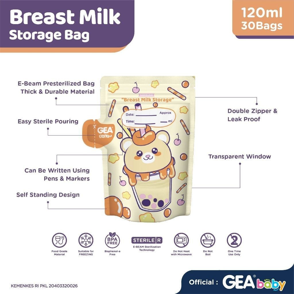 GEA Baby premium breast milk storage bag 120ml Pour Marvelous Dessert Edition / kantong asi isi 30 pouch