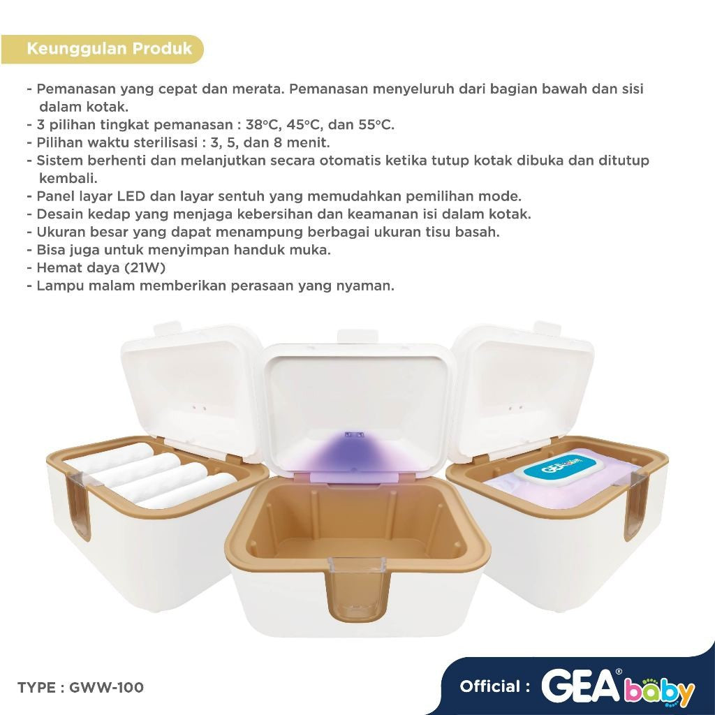 GEA BABY Wet Warmer & UV Sterilizer GWW-100 Penghangat Tissue Basah Mini Sterilizer Box
