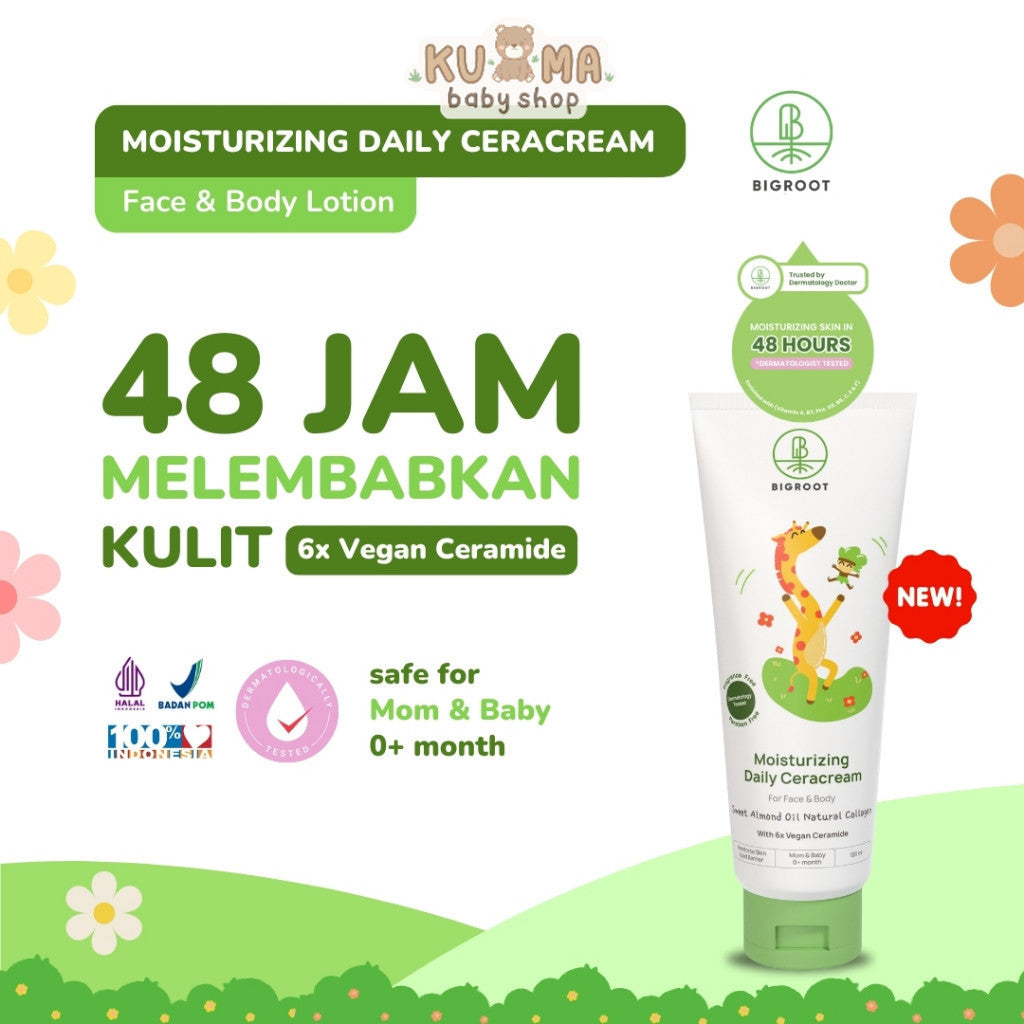 Bigroot Moisturizing Daily Ceracream Face & Body Lotion with 6x Vegan Ceramide 120 ml - 48 Jam melembabkan kulit