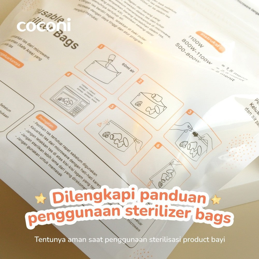 COCONI Microwave Steam Sterilizer Bag 6 Pcs | Reusable Kantong Sterilizer Botol Susu Perlengkapan Bayi isi 6Pcs