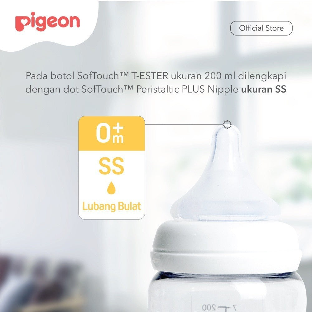 PIGEON Botol Softouch T-Ester Wide Neck Clear 200ml/300ML W/ P-Plus Nipple (BOTOL SUSU PIGEON) / Wide neck / perlengkapan menyusui anak bayi / Softouch / PPSU /botol susu kaca jernih / sinar uv