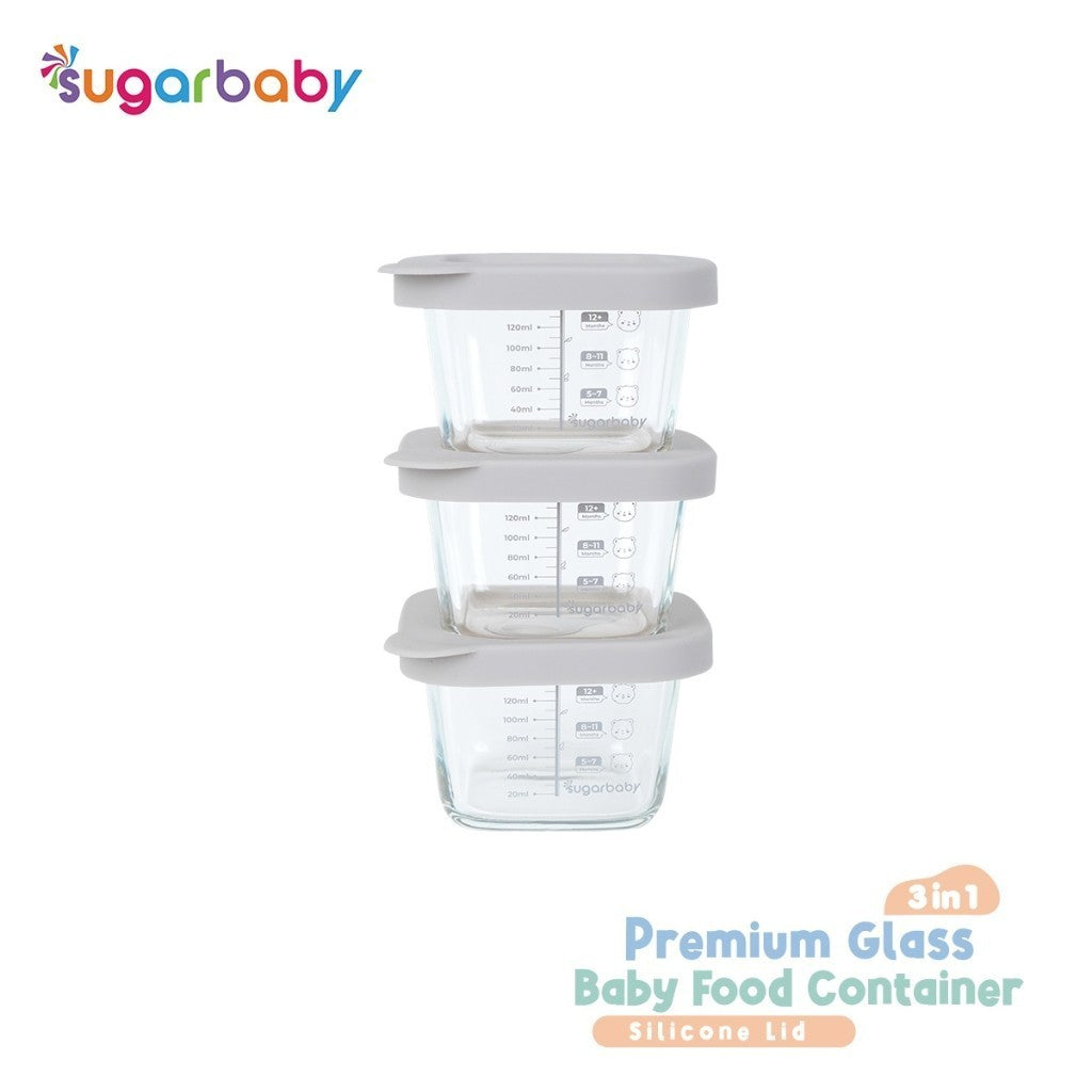 SugarBaby Premium Glass Jar Baby Food Container 3 pcs BPA FREE / Peralatan Makan Bayi MPASI / Wadah Mangkok Bayi Silicone Lid & Plastic Lid