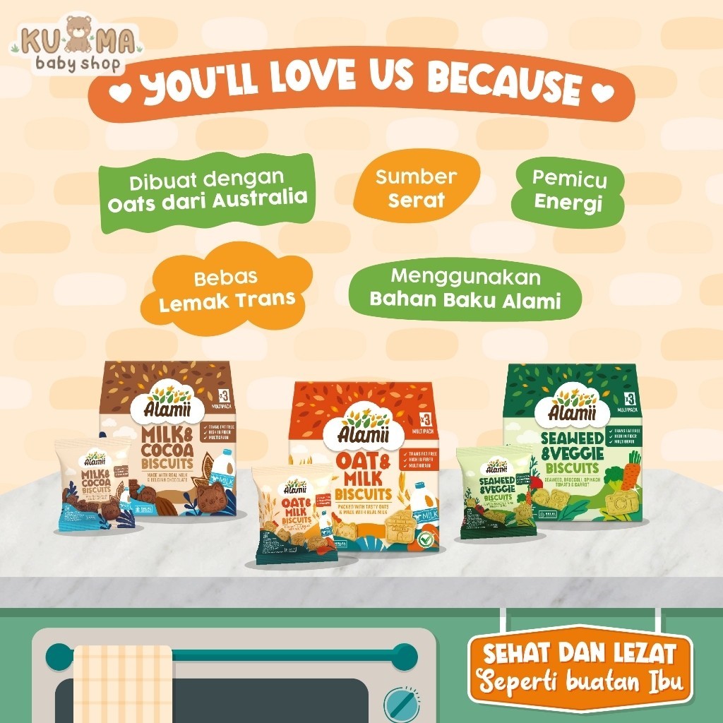 ALAMII MULTIGRAIN BISCUITS 1 TAHUN 60 G Biskuit Anak Bebas Lemak trans Sumber Serat