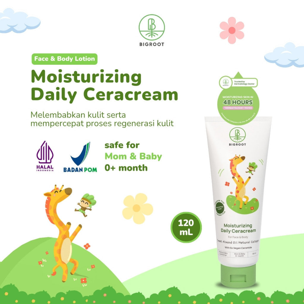 Bigroot Moisturizing Daily Ceracream Face & Body Lotion with 6x Vegan Ceramide 120 ml - 48 Jam melembabkan kulit