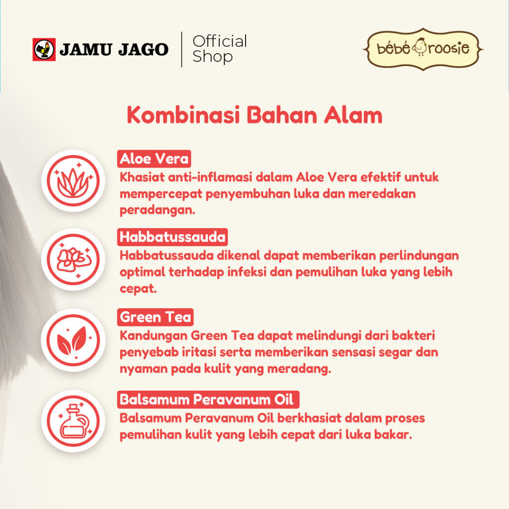 Bebe Roosie Healing Gel Membantu Meringankan Luka (Luka Gores dan Luka Bakar Ringan), Mengatasi Permasalahan Kulit (Gatal, Beruntusan, Kemerahan dan Ruam) dan Membantu Melembabkan Kulit + Aloe Vera / Habbatussauda