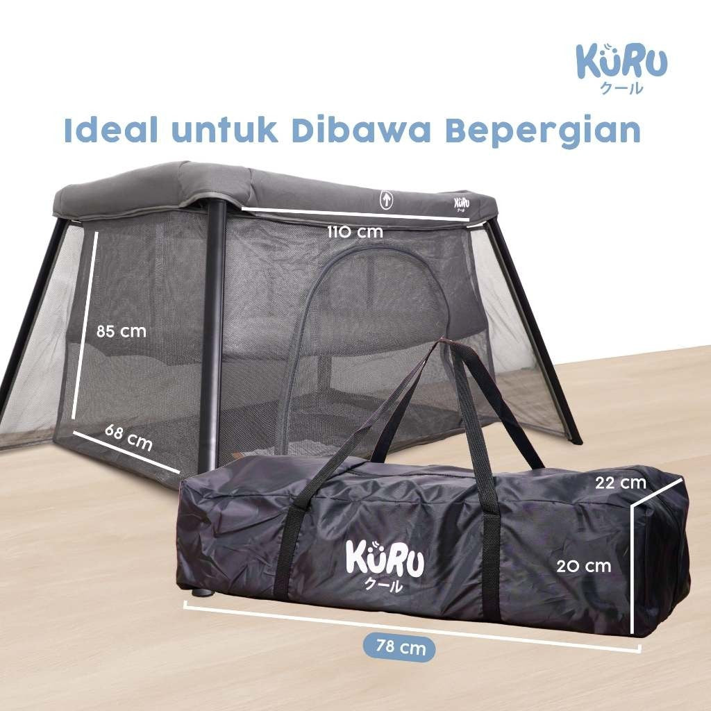 KURU 2in1 Baby Travel Crib Lipat | Ranjang Tidur Bayi & Arena Bermain | Cocok untuk Usia 0-3 Tahun