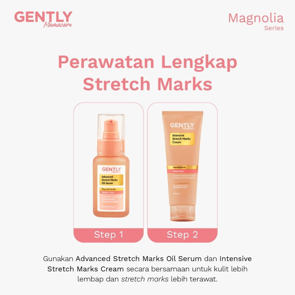 GENTLY Mamacare Advanced Stretch Marks Oil Serum | Arnica Oil + 5x Ceramide + Magnolia Extract + 3% Niacinamide Snow Crocus Extract + Vegan Collagen | Skincare Ibu Hamil dan Menyusui Terdaftar BPOM | Oil Serum untuk Menyamarkan Peregangan Kulit