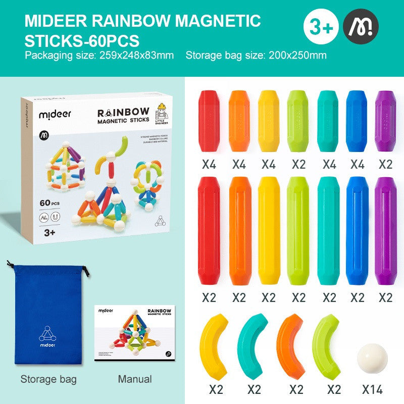Mideer Rainbow Magnetic Sticks 60pcs Mainan Edukasi Anak MD1169