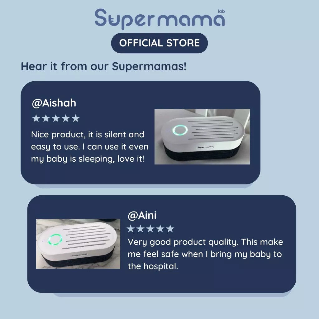 Air Purifier Portable Untuk Stroller Bayi | Pembersih Udara - Teknologi Filter HEPA-13 Dirancang Khusus Aman untuk Bayi & Keluarga Baik di Dalam Maupun di Luar Ruangan | Supermama Lab AirPury