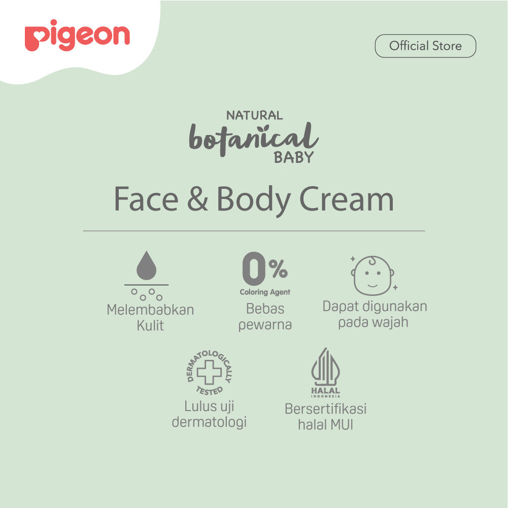 PIGEON Botanical Body & Face Cream 100ML |Lotion Bayi | Losion Pelembut Kulit Bayi | Tanpa Pewarna | Hypoallergenic Tested | Lotion Anti Alergi | Halal BPOM Original 100%