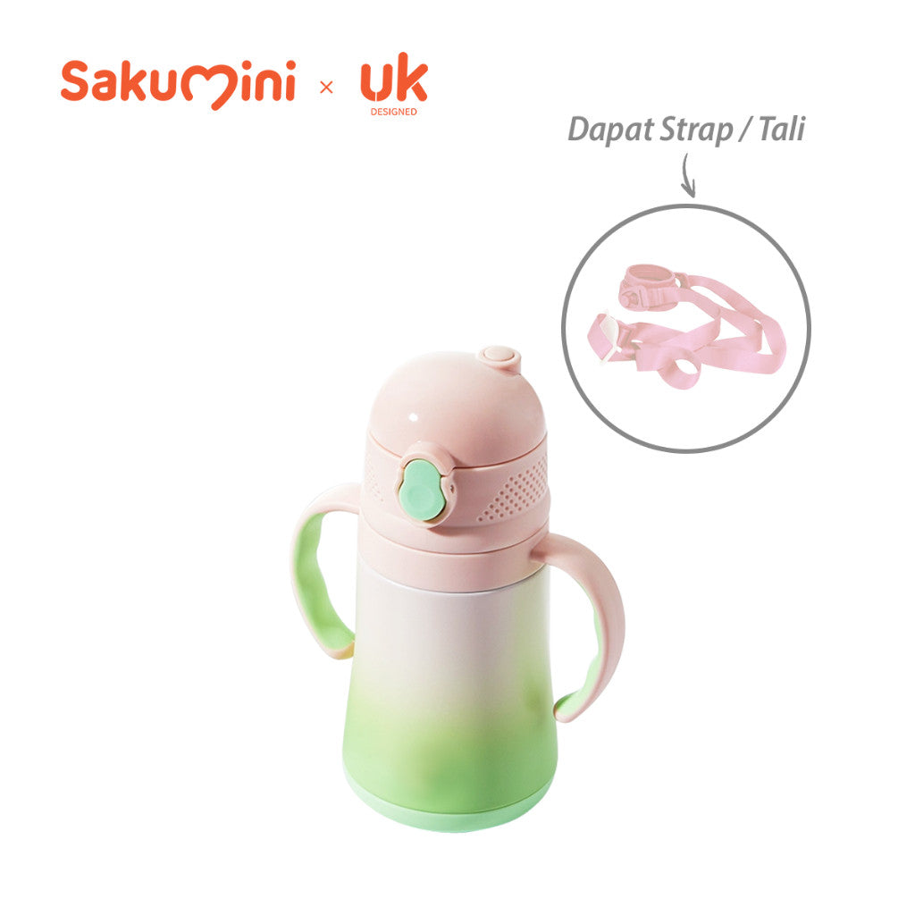 Sakumini Botol Minum Sedotan Termos Stainless Steel Straw Sippy Cup Anak 280ml