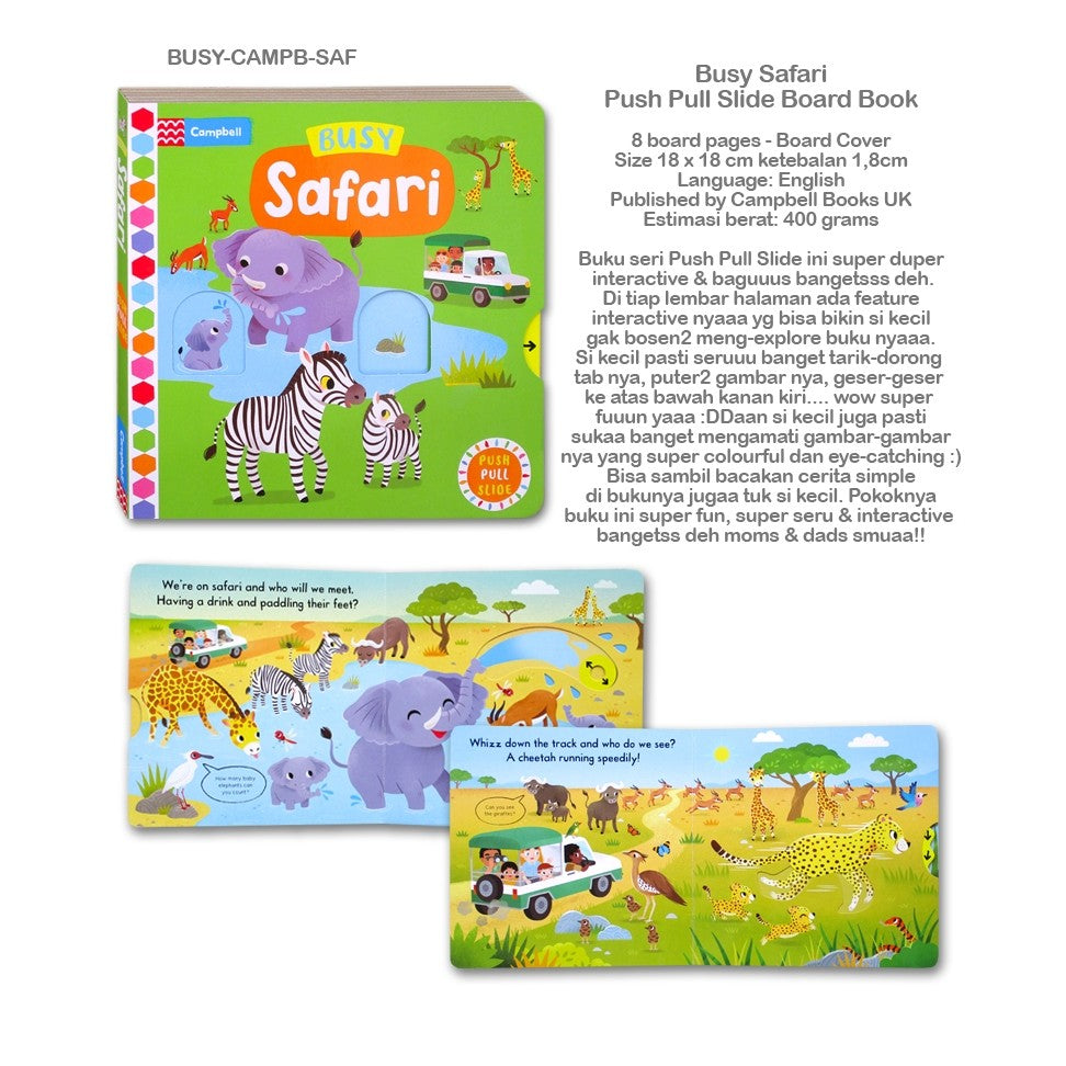 Campbell Push Pull Slide Interactive Board Book - Busy Zoo - Busy Safari - First Explorers Sea Creatures - My Body & others