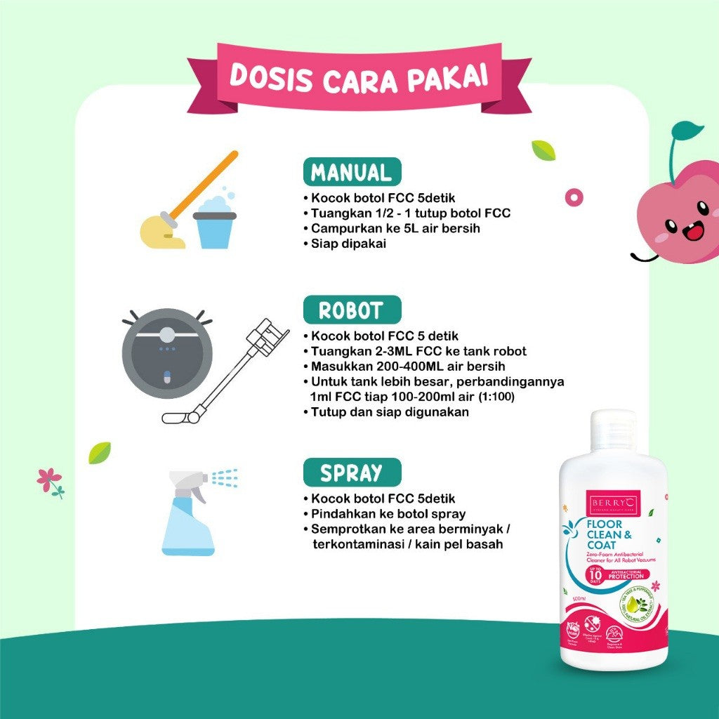 BerryC Floor Clean & Coat 500ML Cairan Pembersih Lantai Anti Serangga Kuman Aman Untuk Robot Vacuum
