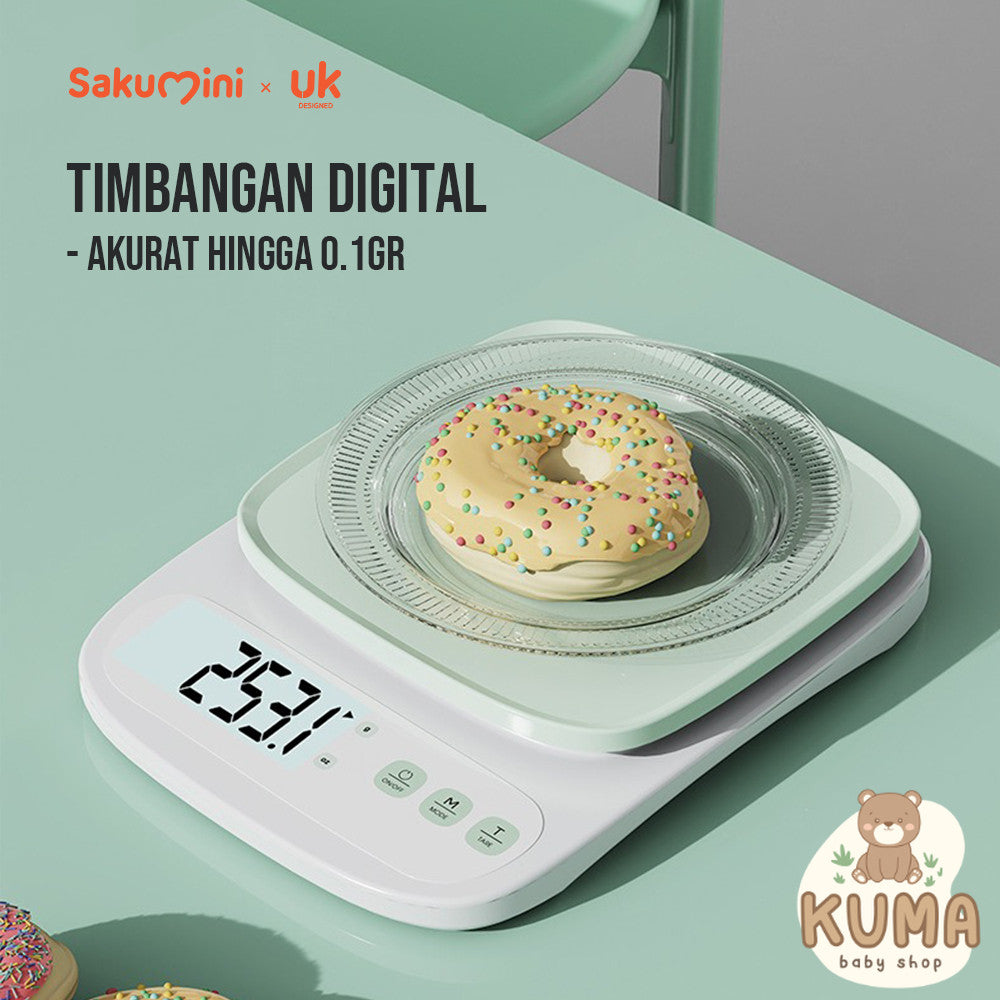 Sakumini Digital Kitchen Scale Timbangan Dapur LCD Kopi Buah Sayur Mpasi Makanan Butter Kue Coffee Brew Masakan Diet Serbaguna Premium Akurasi Tinggi Portable Mini 3KG Water Resistant Anti Air Anti Slip Compact