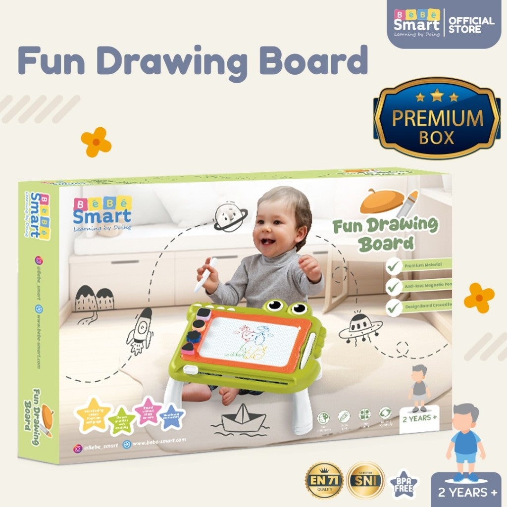 Drawing Board Magnetic | BEBE SMART Fun Drawing Board | Papan Tulis Magnet Warna | Meja Belajar Anak