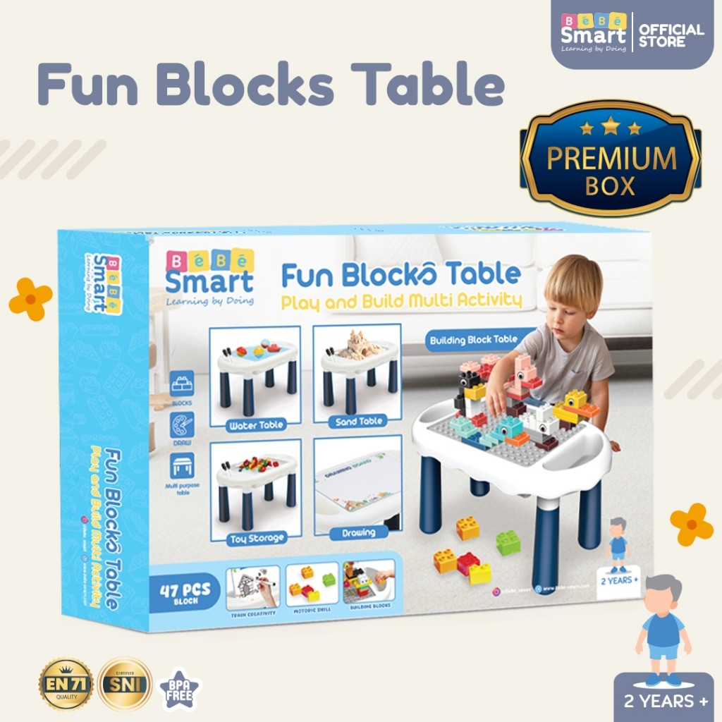 Mainan Meja Balok Multifungsi | BEBE SMART Fun Blocks Table | Meja Mainan Edukasi Blok Susun