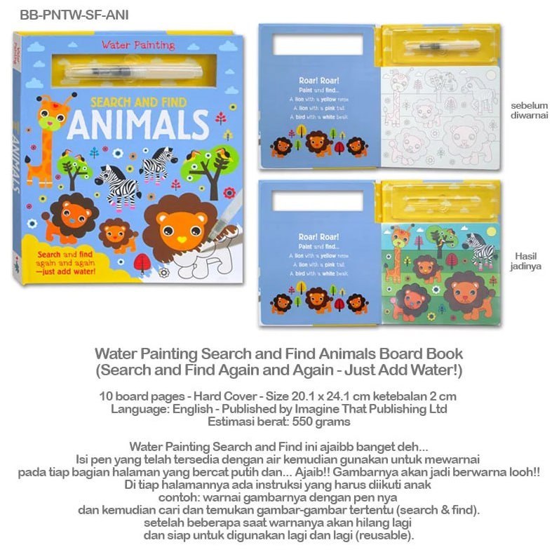 Buku Painting Ajaib pakai kuas + air aja! Reusable (bisa berulang kali) - Magic Water Painting Book
