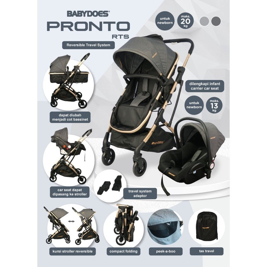 BABYDOES 2223 PRONTO RTS COMPACT REVERSIBLE SEAT & COT WITH TRAVEL SYSTEM