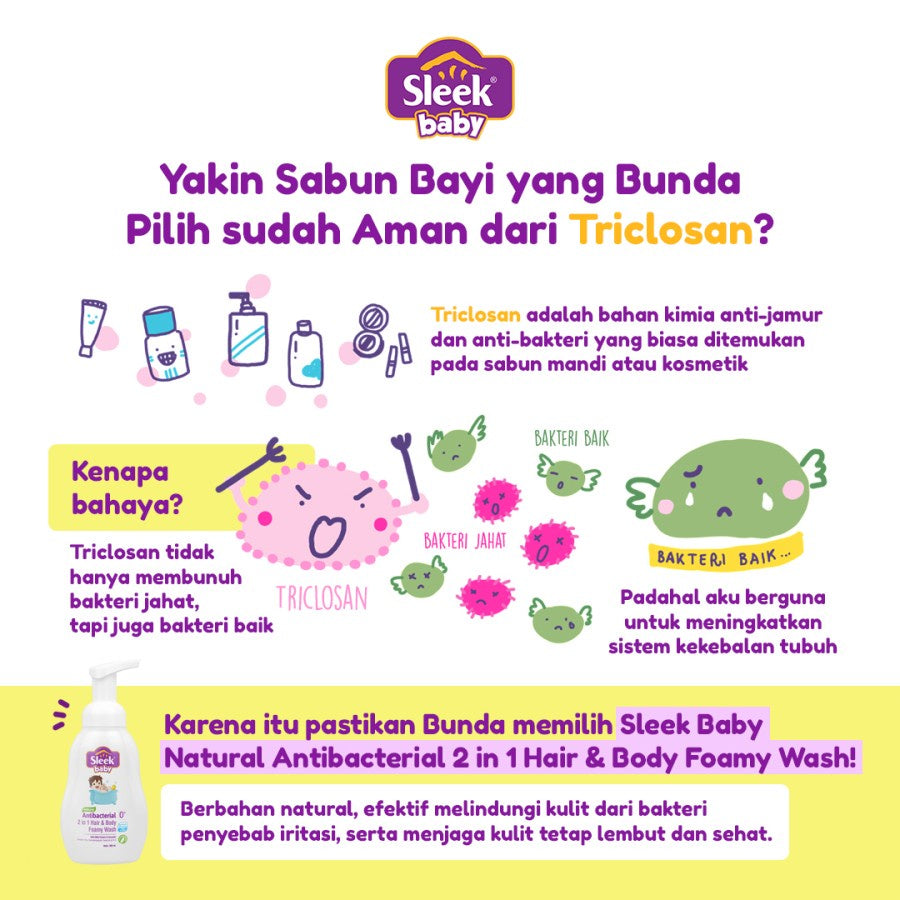 Sleek Baby Antibacterial 2 in 1 Hair & Body Foamy Wash Pouch 250ml