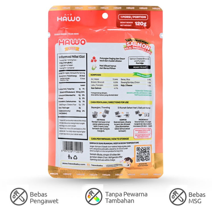 Hawo Food - Bubur Siap Saji Dengan Salmon, Keju, Brokoli, Labu 120 gr